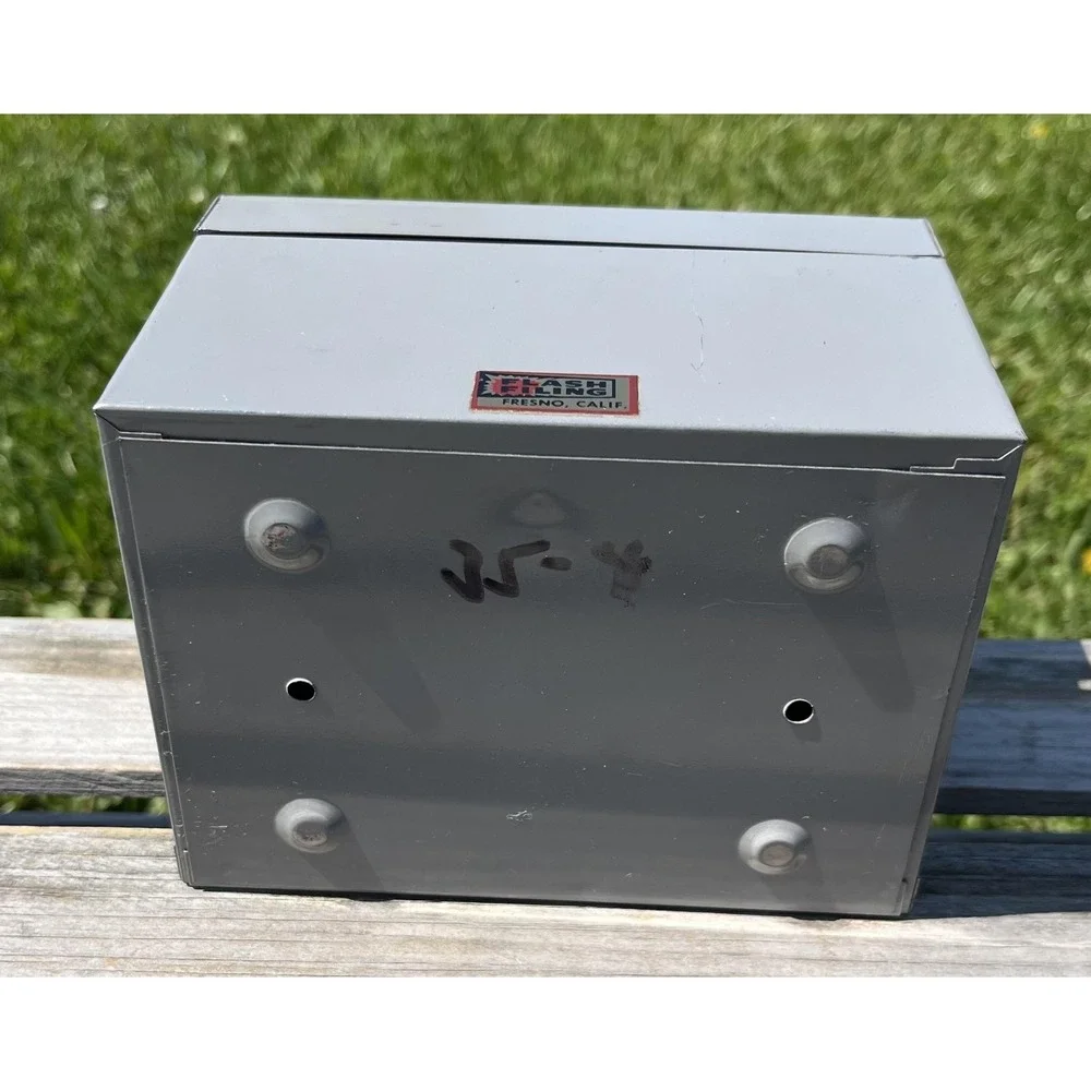 Vintage Flash Ling Gray‎ Steel Index Card File Box Hinged Lid USA Heavyweight